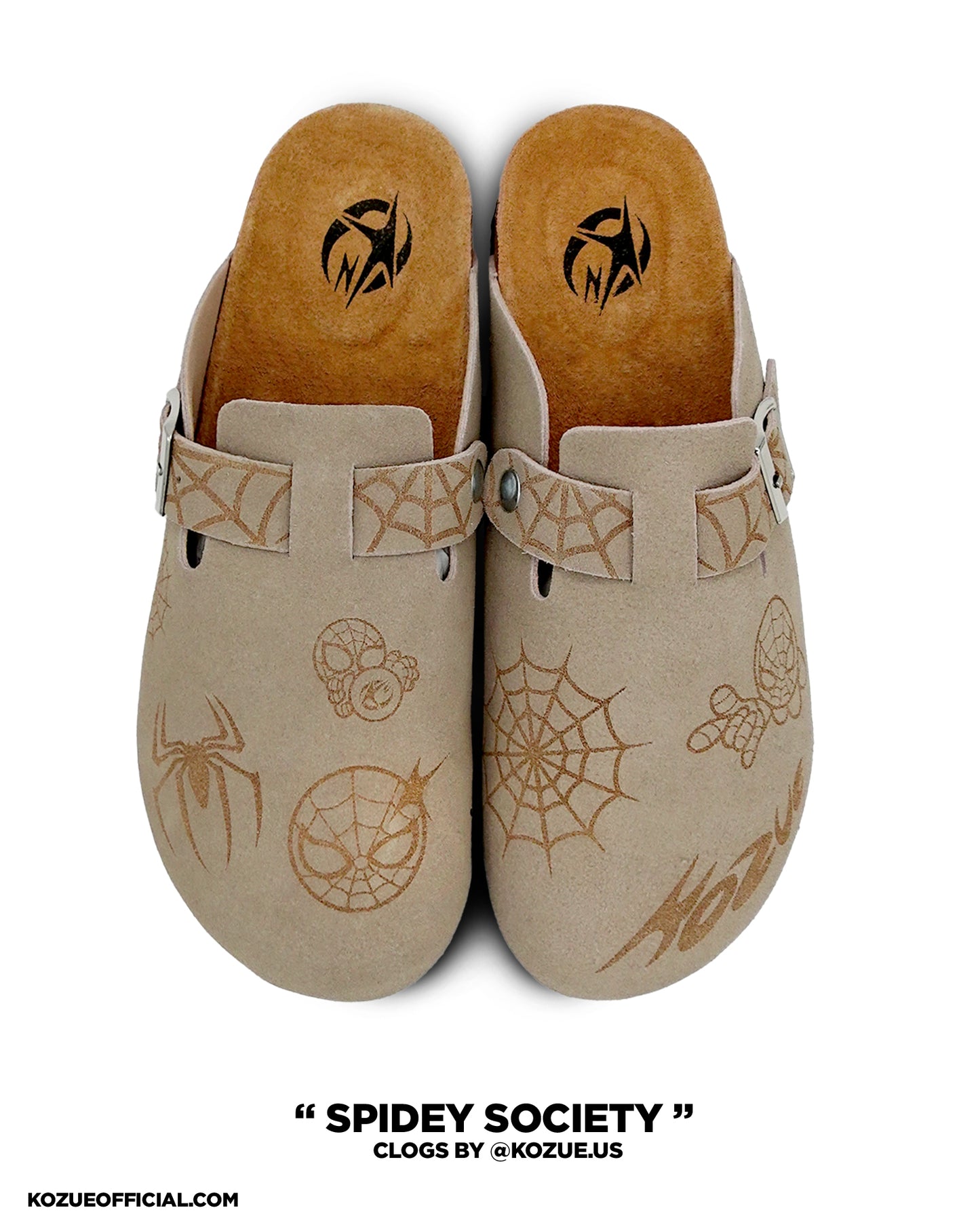 “Spidey Society” Taupe Clogs