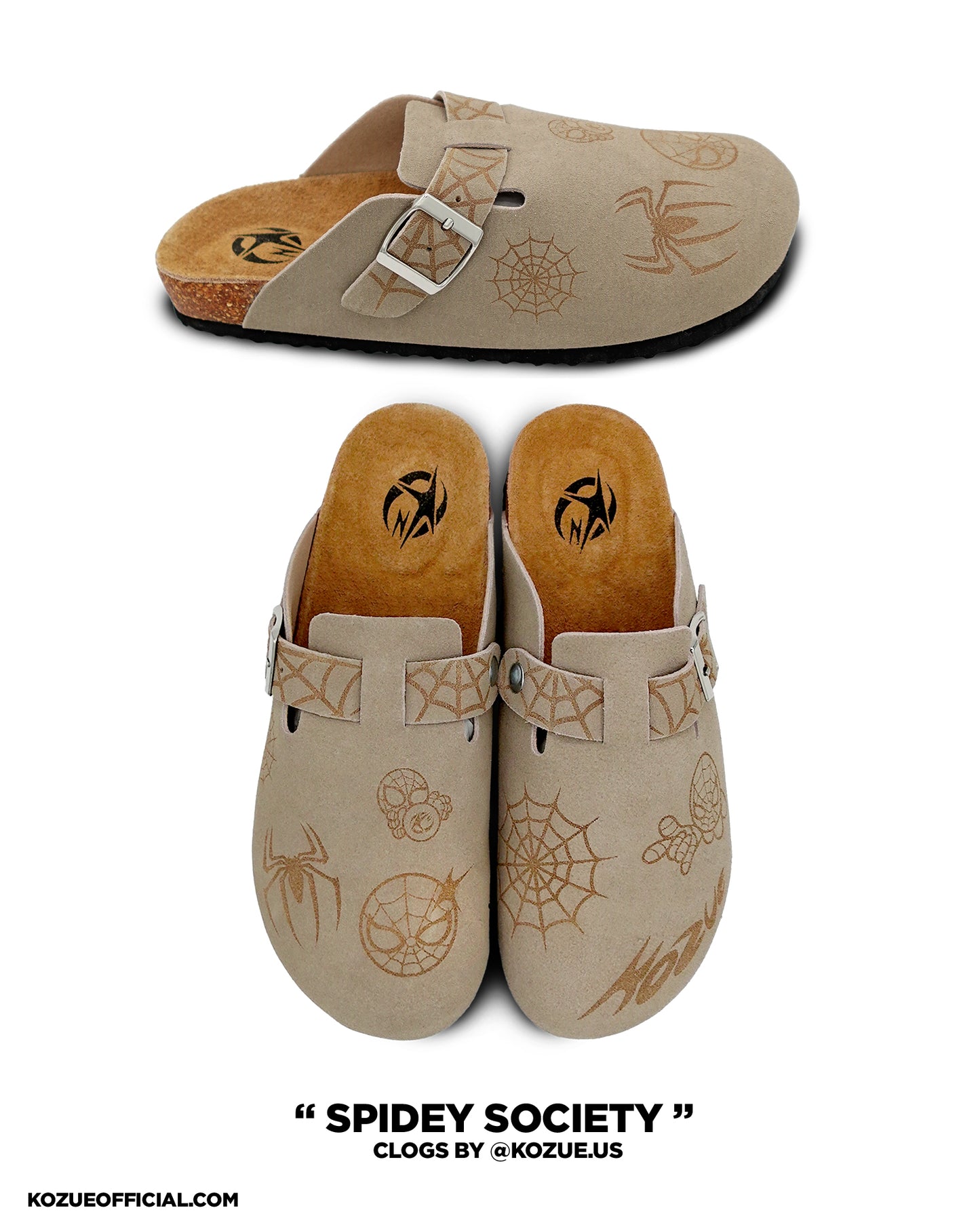 “Spidey Society” Taupe Clogs