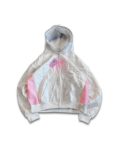 White & Pink Zip-Up Jacket